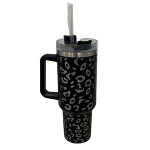 40oz Stainless Steel Tumbler Travel Leopard Cheetah Print Drinking Cup Straw